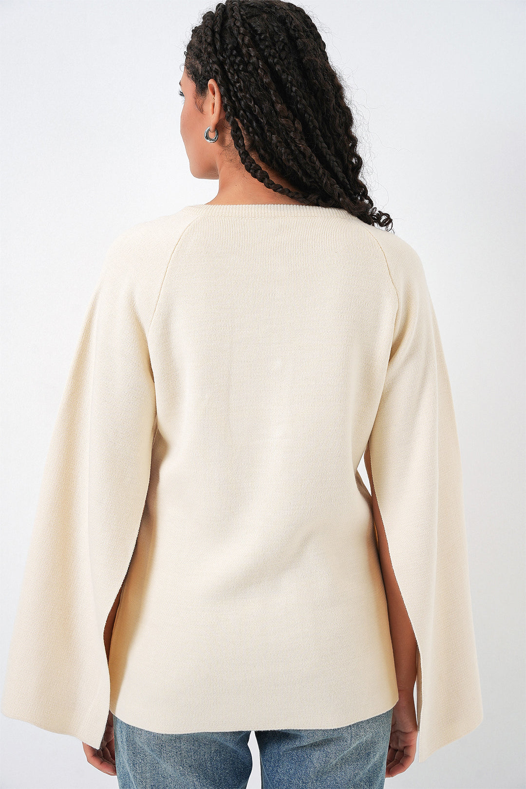 BGD Women Kadın Triko Panço Hırka 15965 - Ekru - Apatzingan de la Constitucion