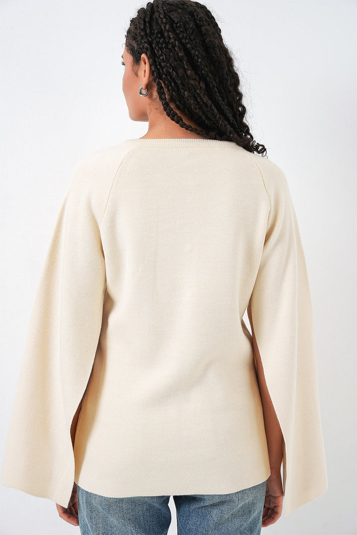 BGD Women Kadın Triko Panço Hırka 15965 - Ekru - Apatzingan de la Constitucion