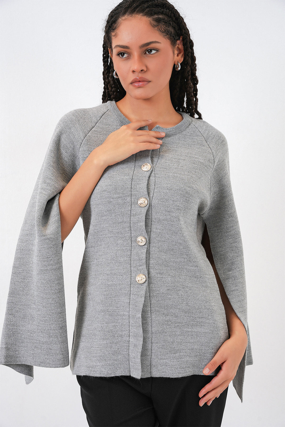 BGD Women Women's Knit Poncho Cardigan 15965 - Grey - Rexburg