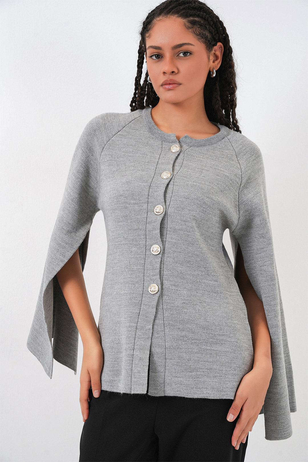 BGD Women Women's Knit Poncho Cardigan 15965 - Grey - Rexburg