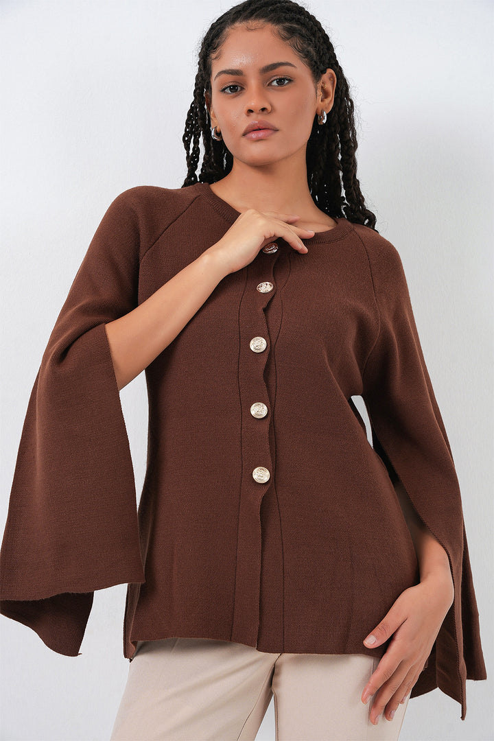 BGD Women Women's Knitted Poncho Cardigan 15965 - Brown - Hyde