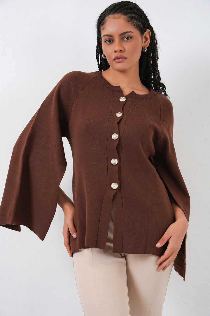 BGD Women Women's Knitted Poncho Cardigan 15965 - Brown - Hyde