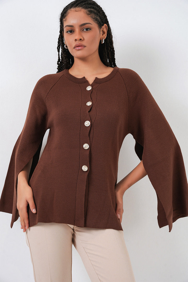 BGD Women Women's Knitted Poncho Cardigan 15965 - Brown - Hyde