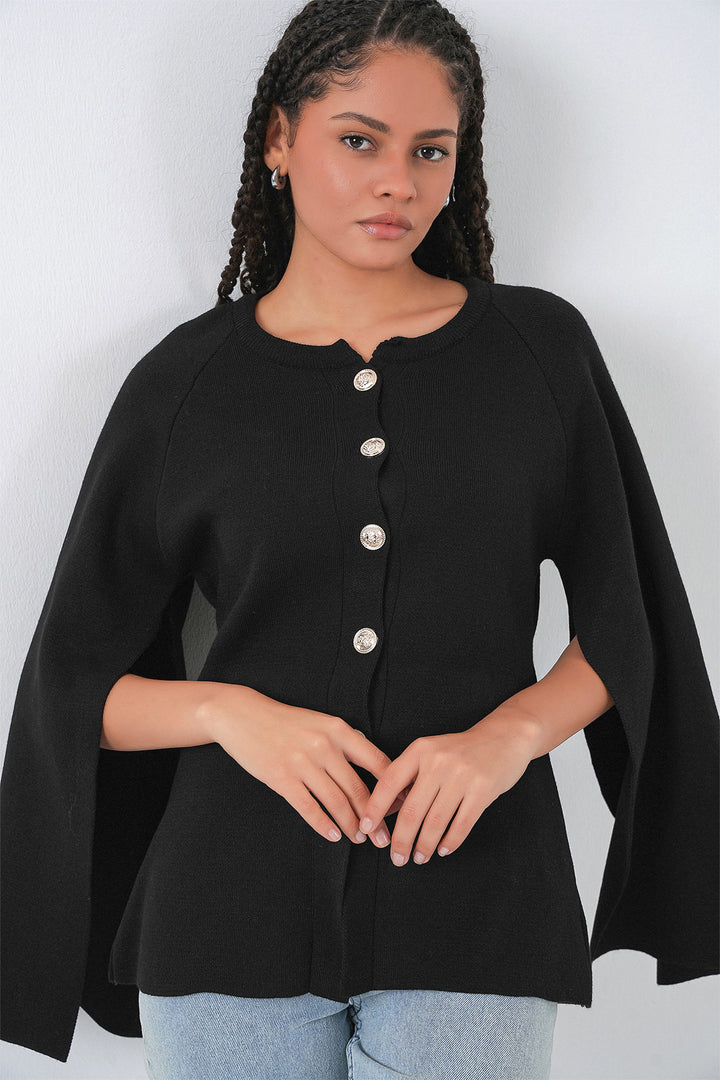 BGD Women Women's Knitted Poncho Cardigan 15965 - Black - Monreale