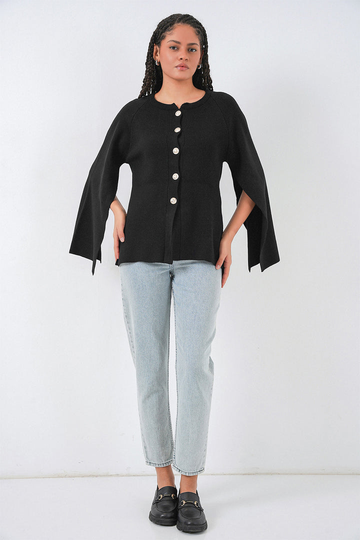 BGD Women Women's Knitted Poncho Cardigan 15965 - Black - Monreale