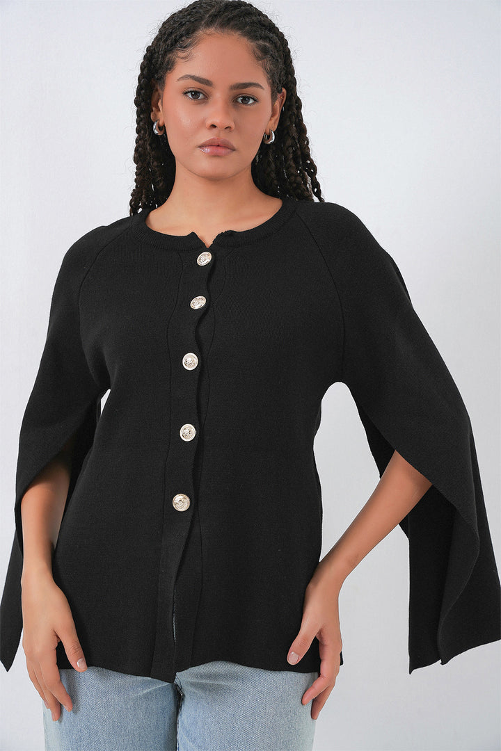 BGD Women Women's Knitted Poncho Cardigan 15965 - Black - Monreale