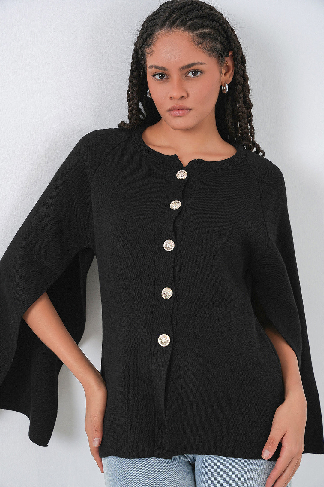 BGD Women Women's Knitted Poncho Cardigan 15965 - Black - Monreale