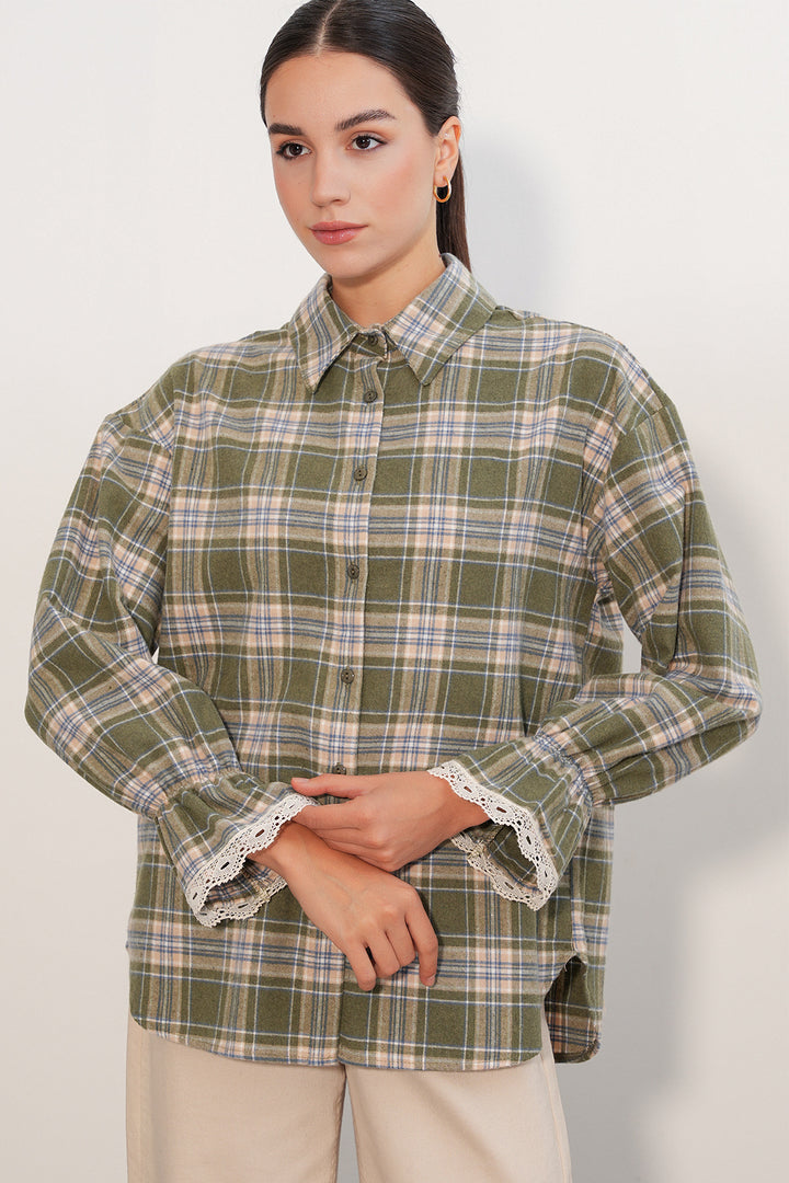 BGD Women Kadın Tül Detaylı Oduncu Gömleği 20410 - Haki - Villejuif