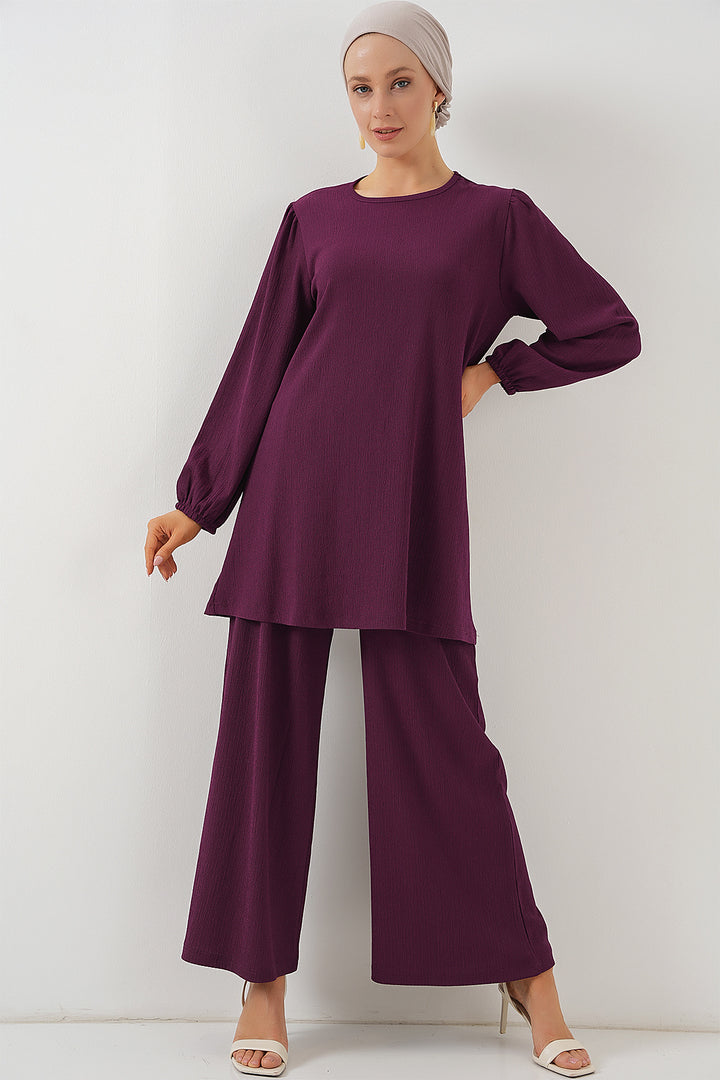 BGD Women Women's Tunic Pants Top Set 6663 - Purple - Logroño