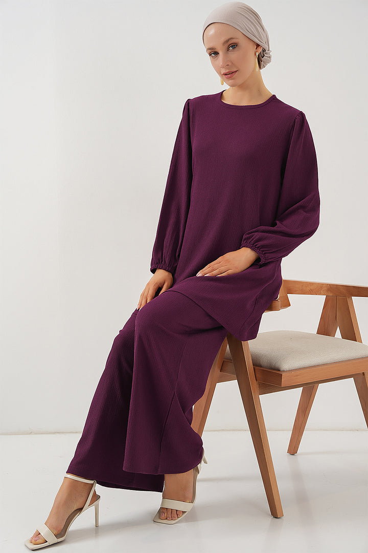 BGD Women Women's Tunic Pants Top Set 6663 - Purple - Logroño