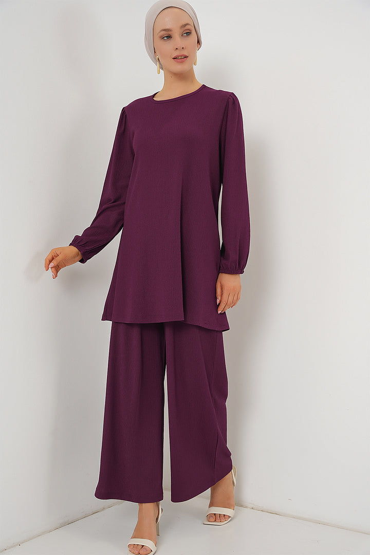 BGD Women Women's Tunic Pants Top Set 6663 - Purple - Logroño