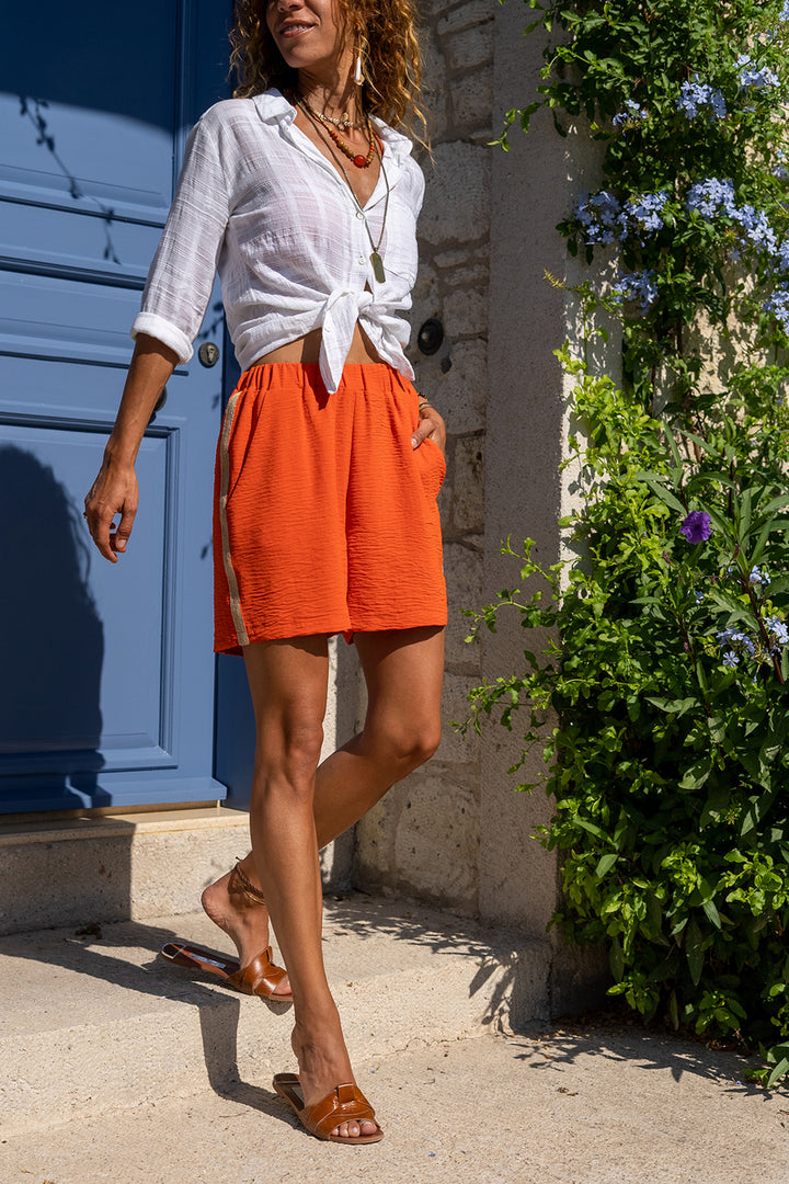 GNS Women's Orange Airobin Elastic Waist Woven Shorts BST3154 - Novato