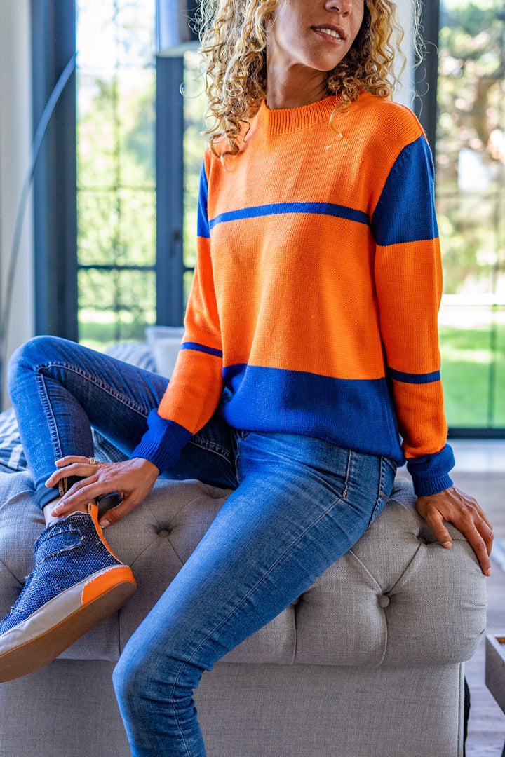 GNS Woman Orange-Navy Blue Marled Slouchy Sweater Cck1489 - Portsmouth