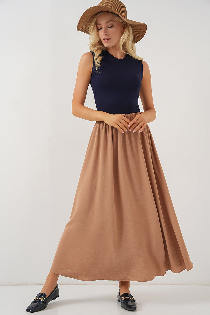BGD Women Woman Long A-line Skirt 8050 - Camel - Monterotondo
