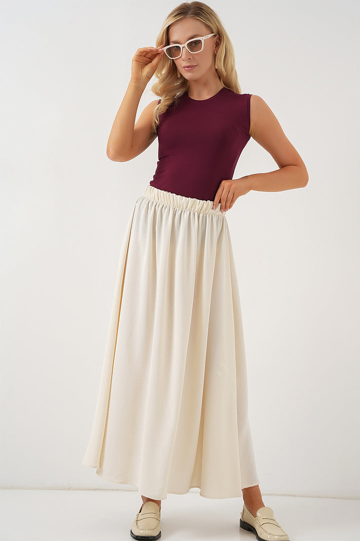 BGD Women Woman Long A-line Skirt 8050 - Cream - Allen