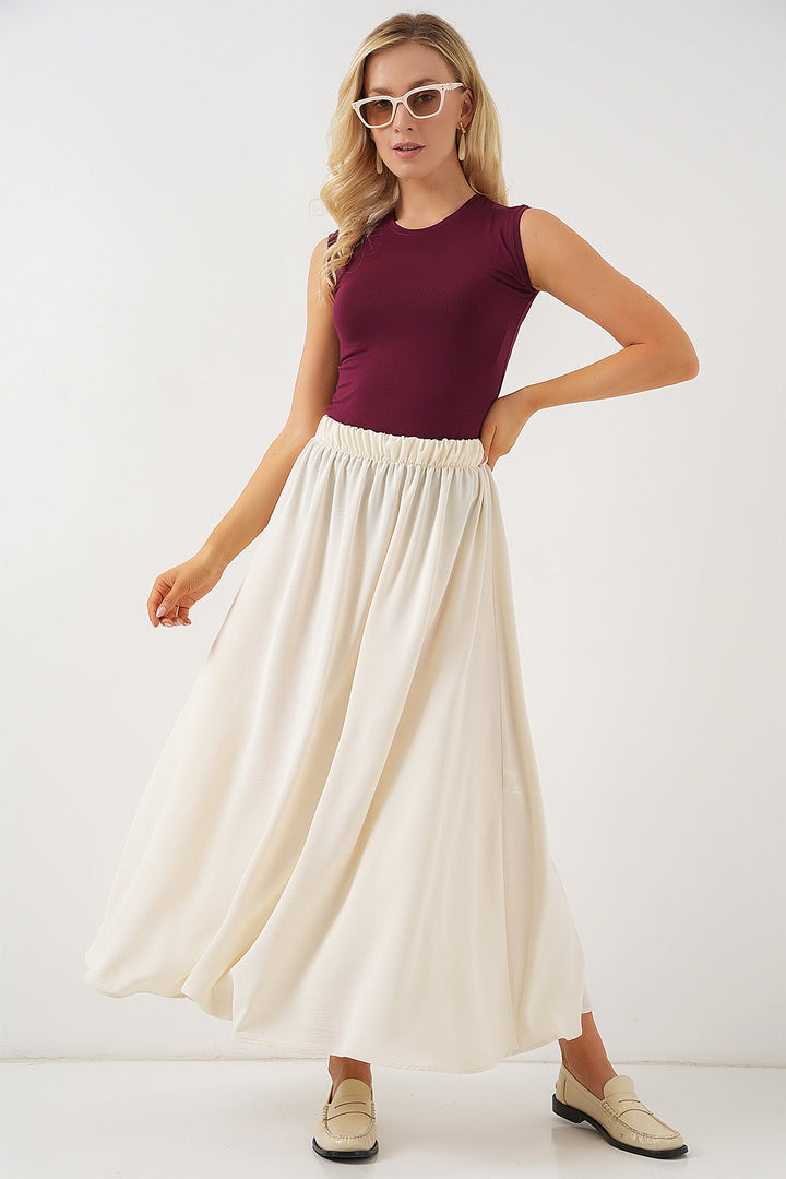 BGD Women Woman Long A-line Skirt 8050 - Cream - Allen