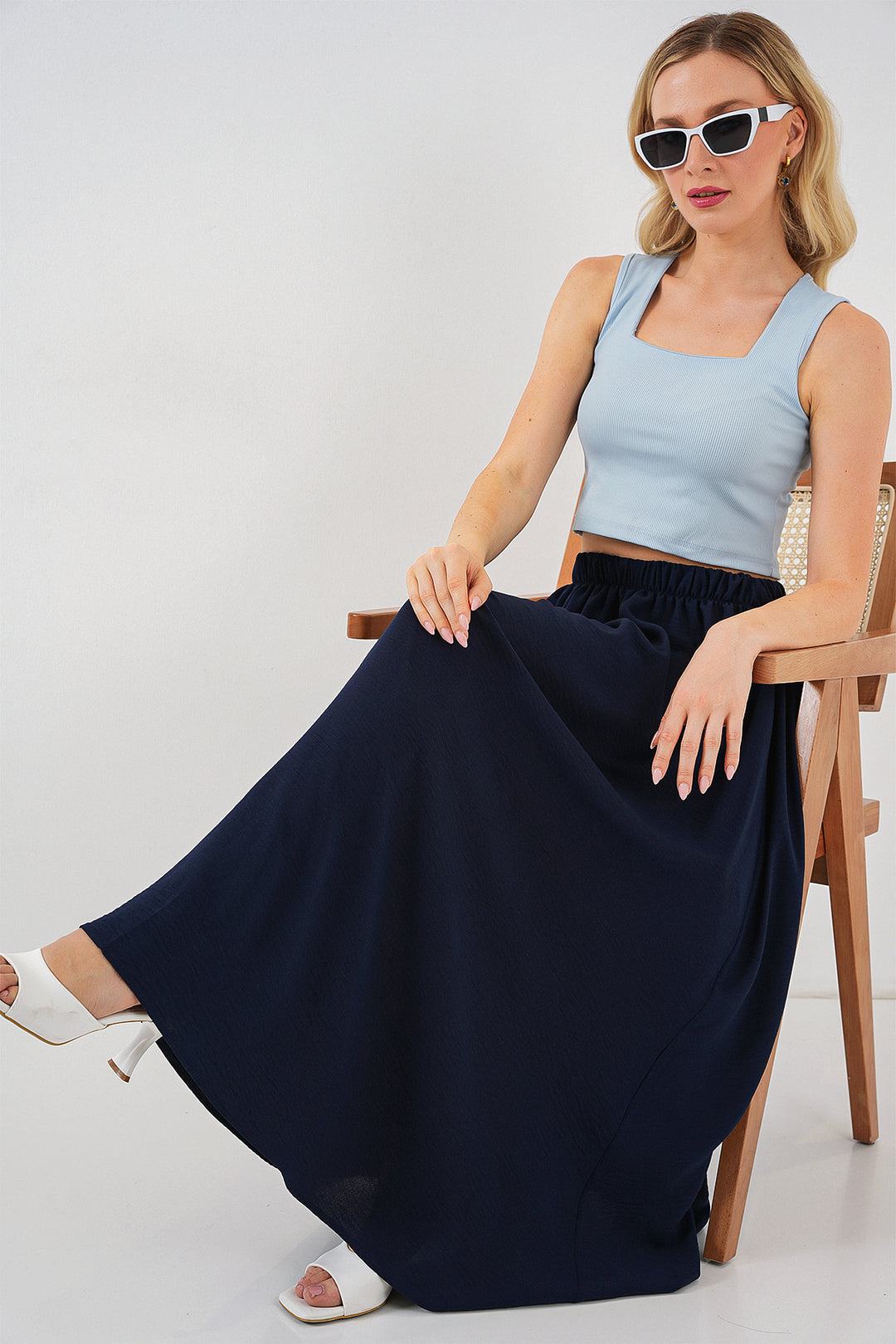 BGD Women Woman Long A-line Skirt 8050 - Navy Blue - Năvodari