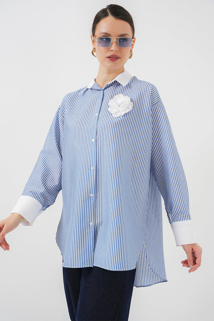 BGD Women Woman Long Striped Shirt 5962 - Blue - Alcalá de Henares