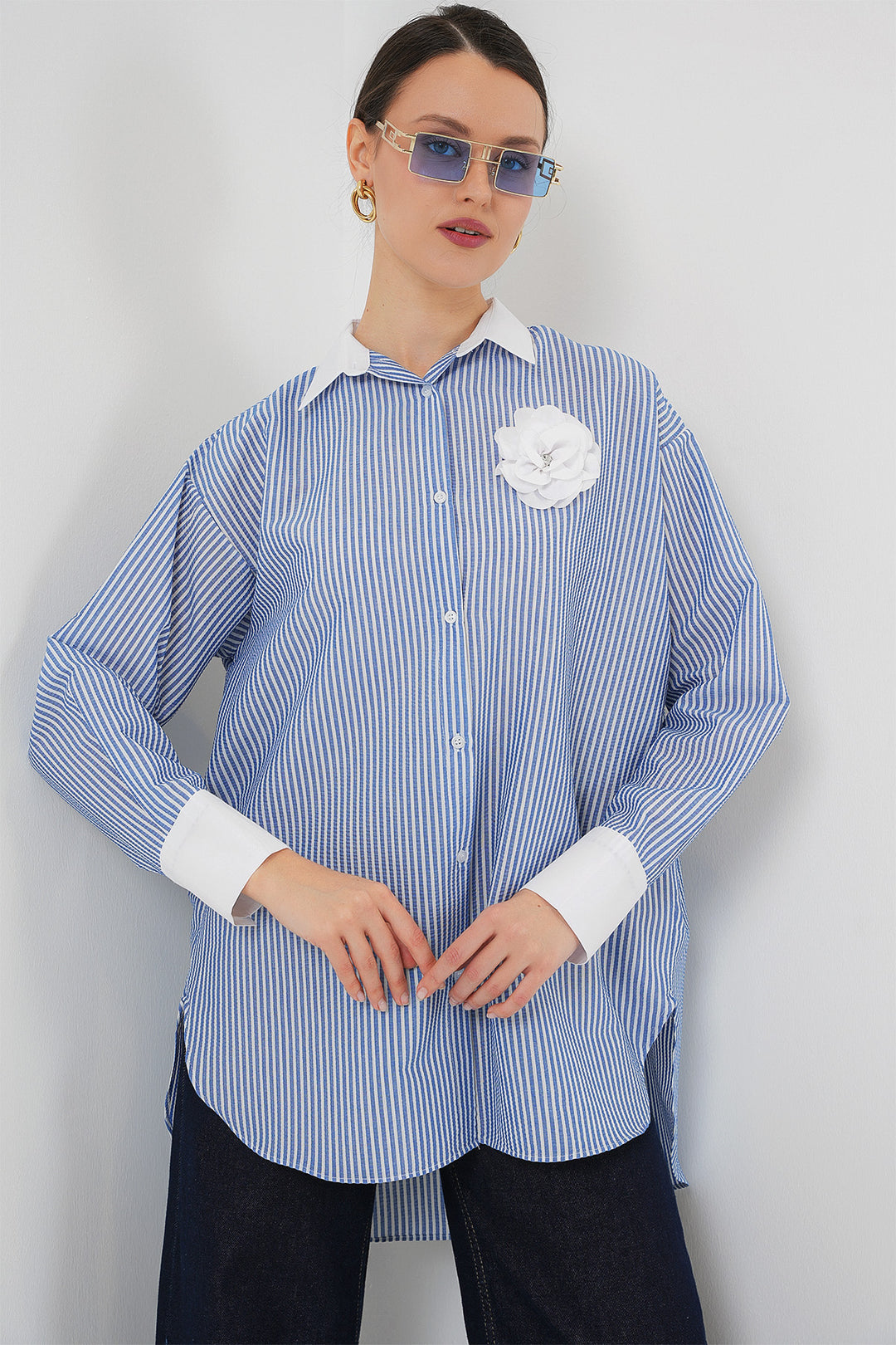BGD Women Woman Long Striped Shirt 5962 - Blue - Alcalá de Henares