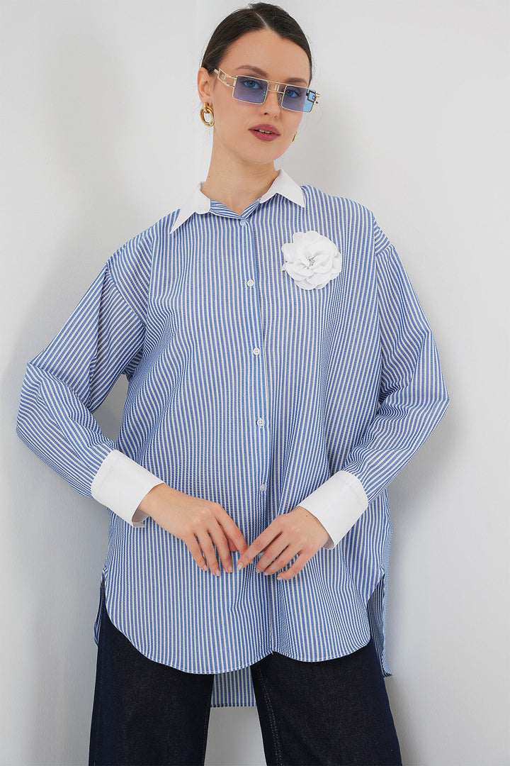 BGD Women Woman Long Striped Shirt 5962 - Blue - Alcalá de Henares