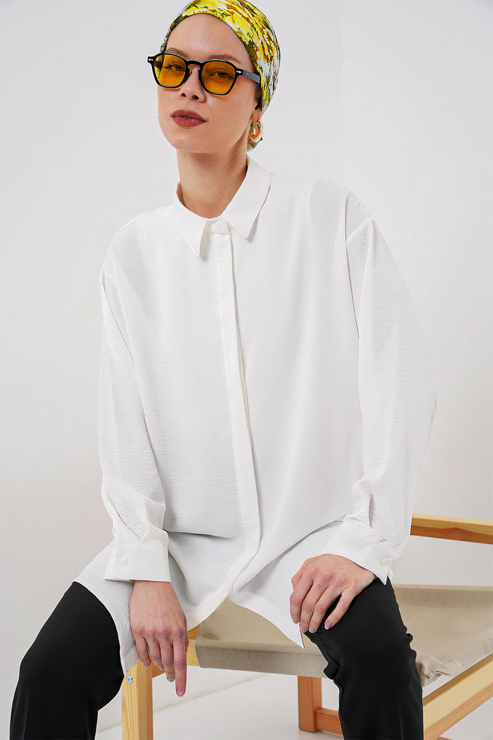 BGD Women Woman Long Shirt Tunic 5945 - White - Eastchester