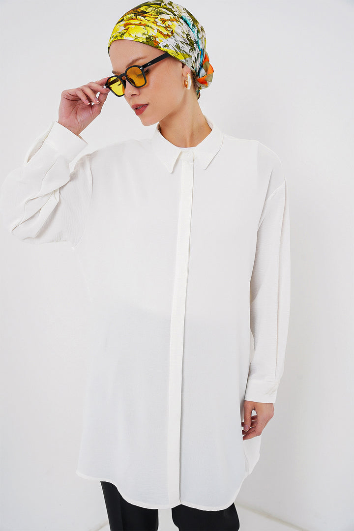 BGD Women Woman Long Shirt Tunic 5945 - White - Eastchester