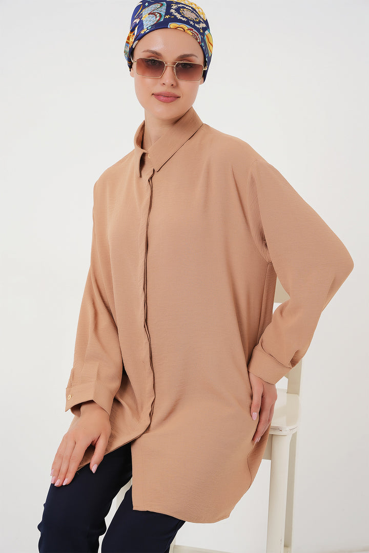 BGD Women Woman Long Shirt Tunic 5945 - Biscuit - Waterlooville
