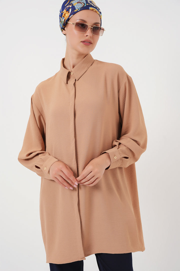 BGD Women Woman Long Shirt Tunic 5945 - Biscuit - Waterlooville