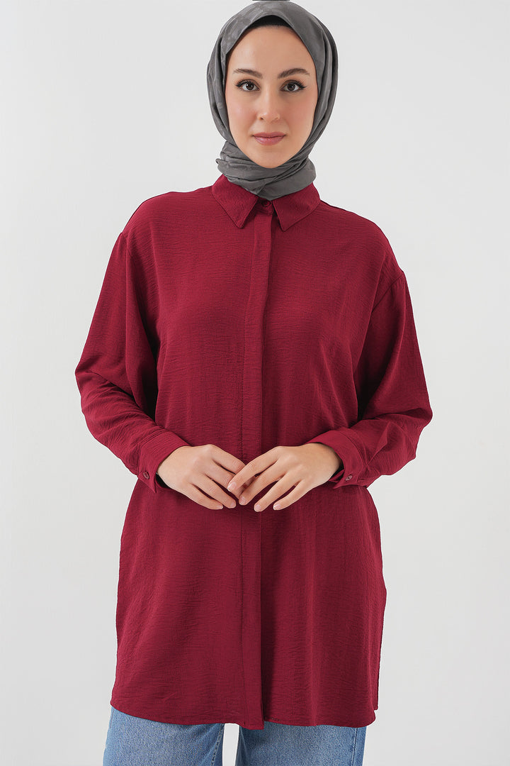 BGD Women Woman Long Shirt Tunic 5945 - Burgundy - Faenza