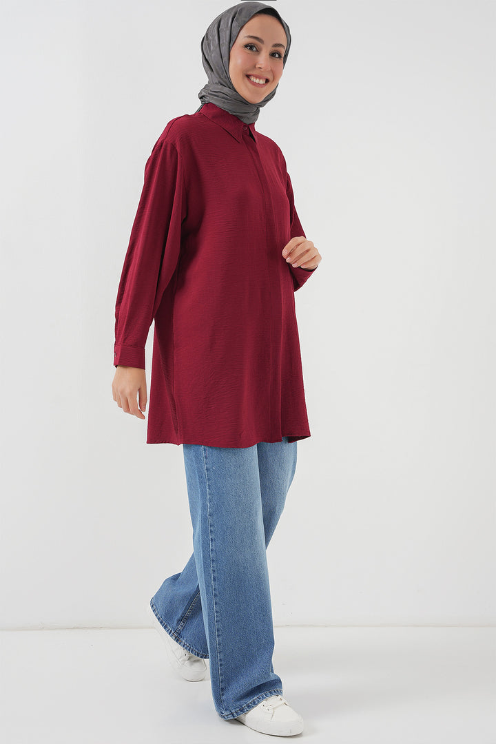 BGD Women Woman Long Shirt Tunic 5945 - Burgundy - Faenza