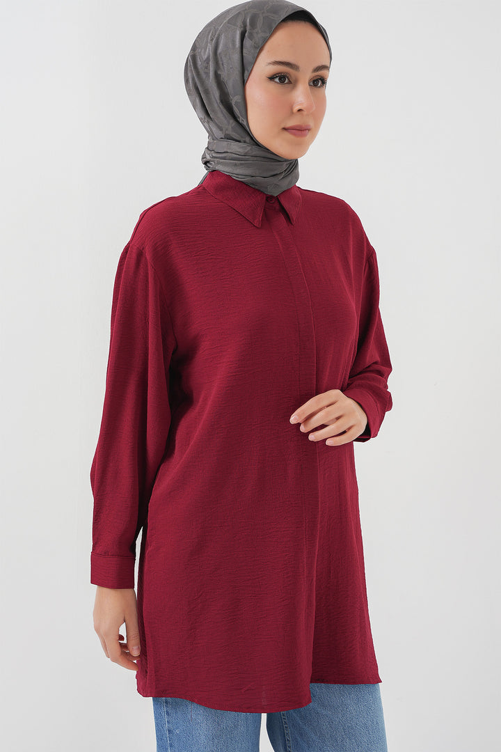 BGD Women Woman Long Shirt Tunic 5945 - Burgundy - Faenza
