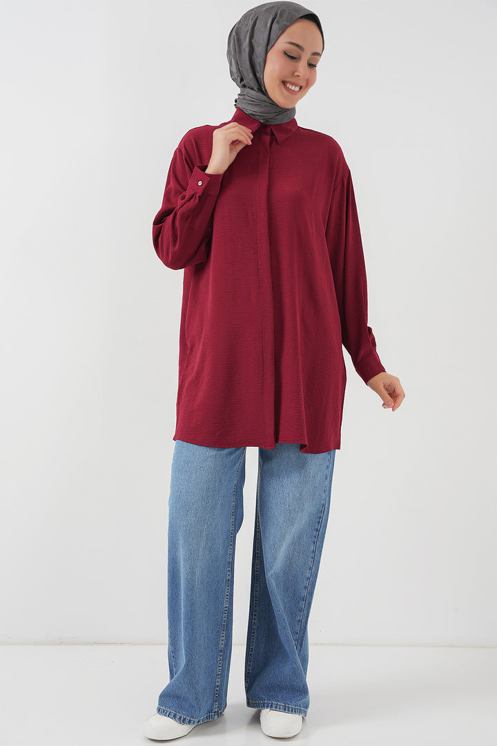 BGD Women Woman Long Shirt Tunic 5945 - Burgundy - Faenza