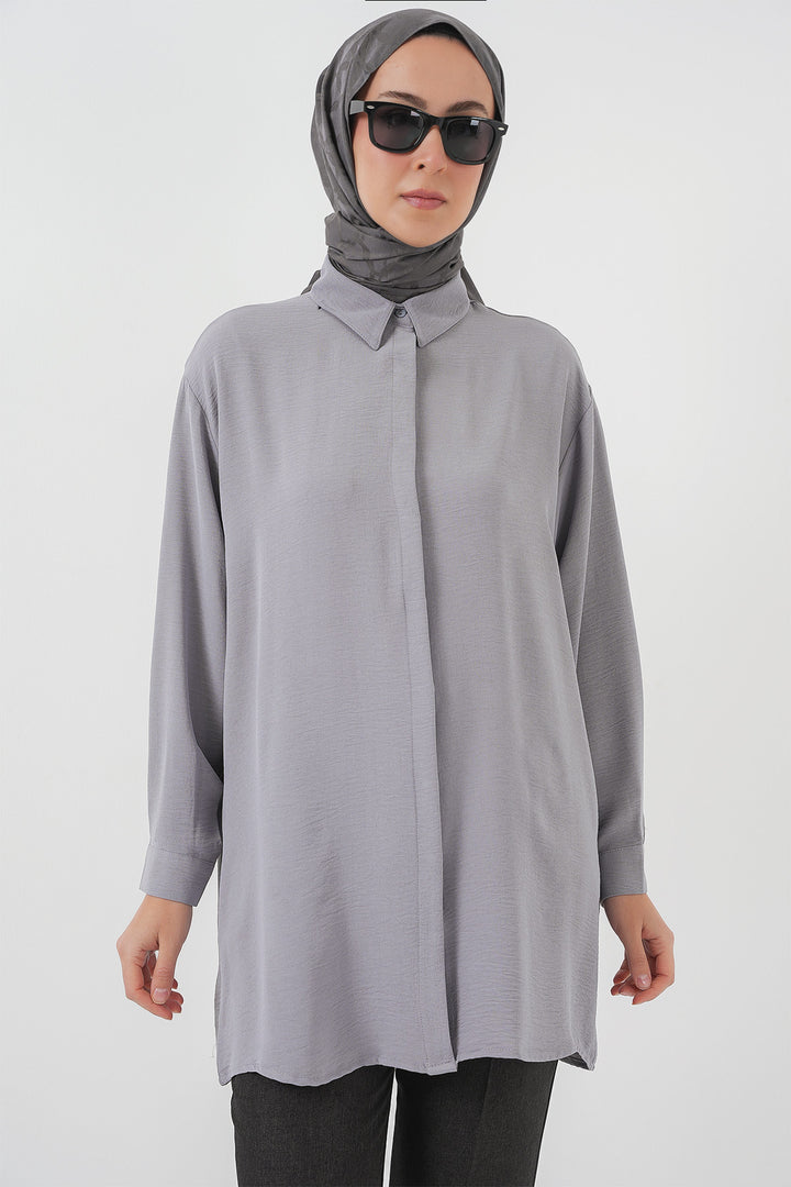 BGD Women Woman Long Shirt Tunic 5945 - Gray - Aveiro