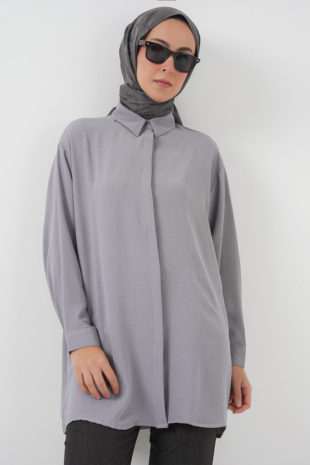 BGD Women Woman Long Shirt Tunic 5945 - Gray - Aveiro