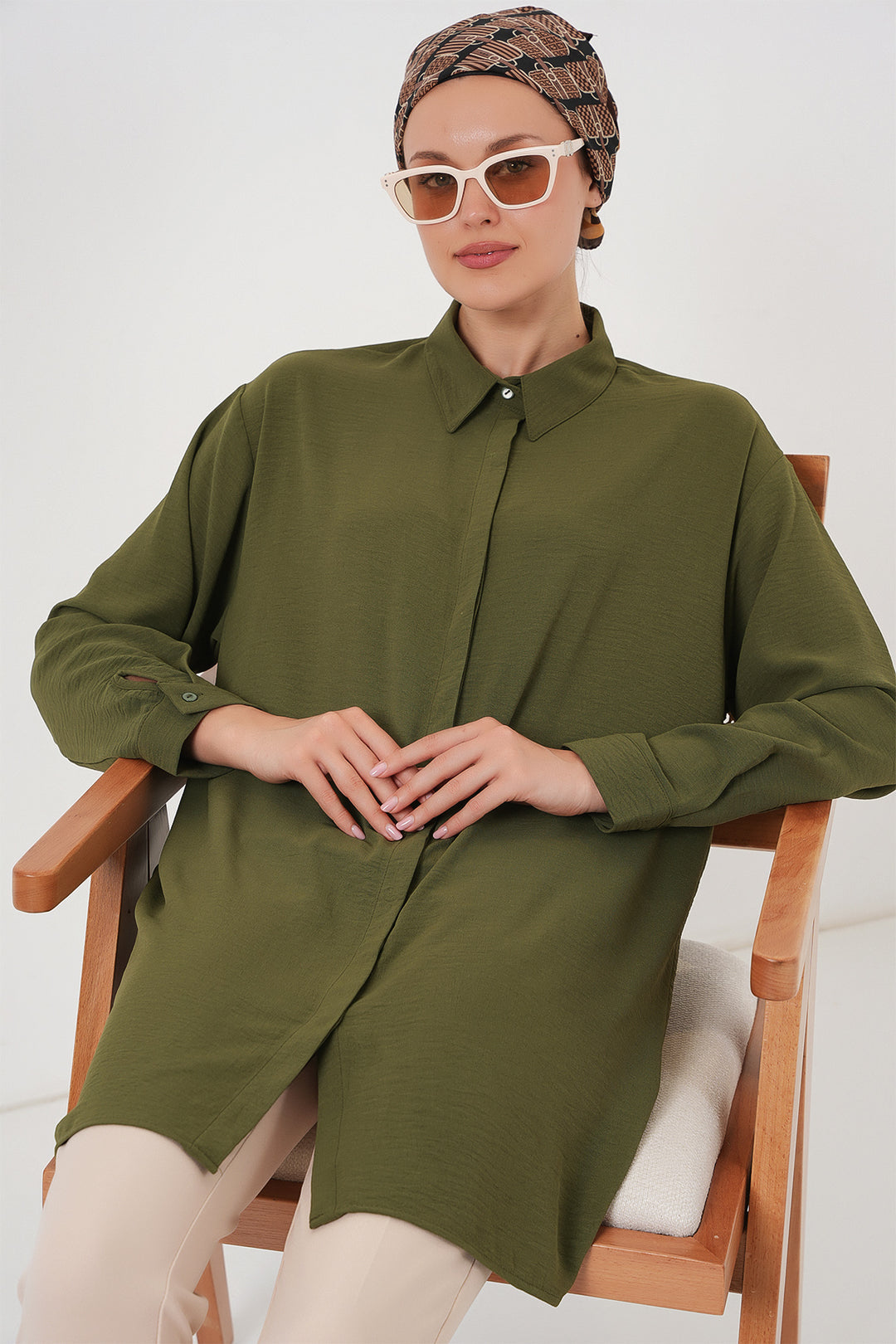 BGD Women Woman Long Shirt Tunic 5945 - Khaki - Salzburg
