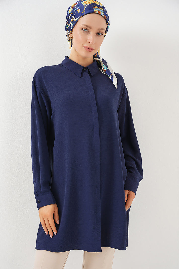BGD Women Woman Long Shirt Tunic 5945 - Navy Blue - Vila Verde