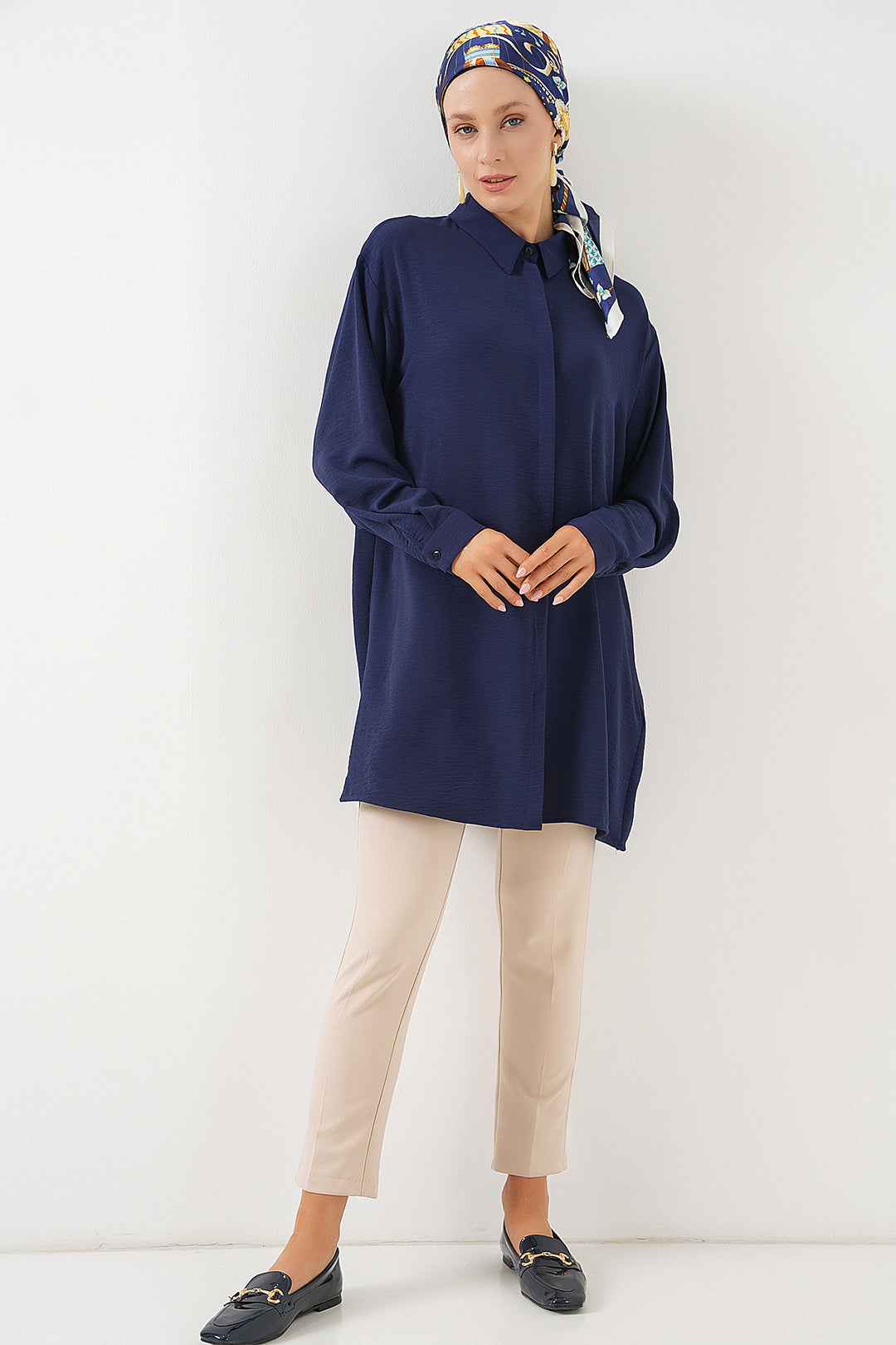 BGD Women Woman Long Shirt Tunic 5945 - Navy Blue - Vila Verde