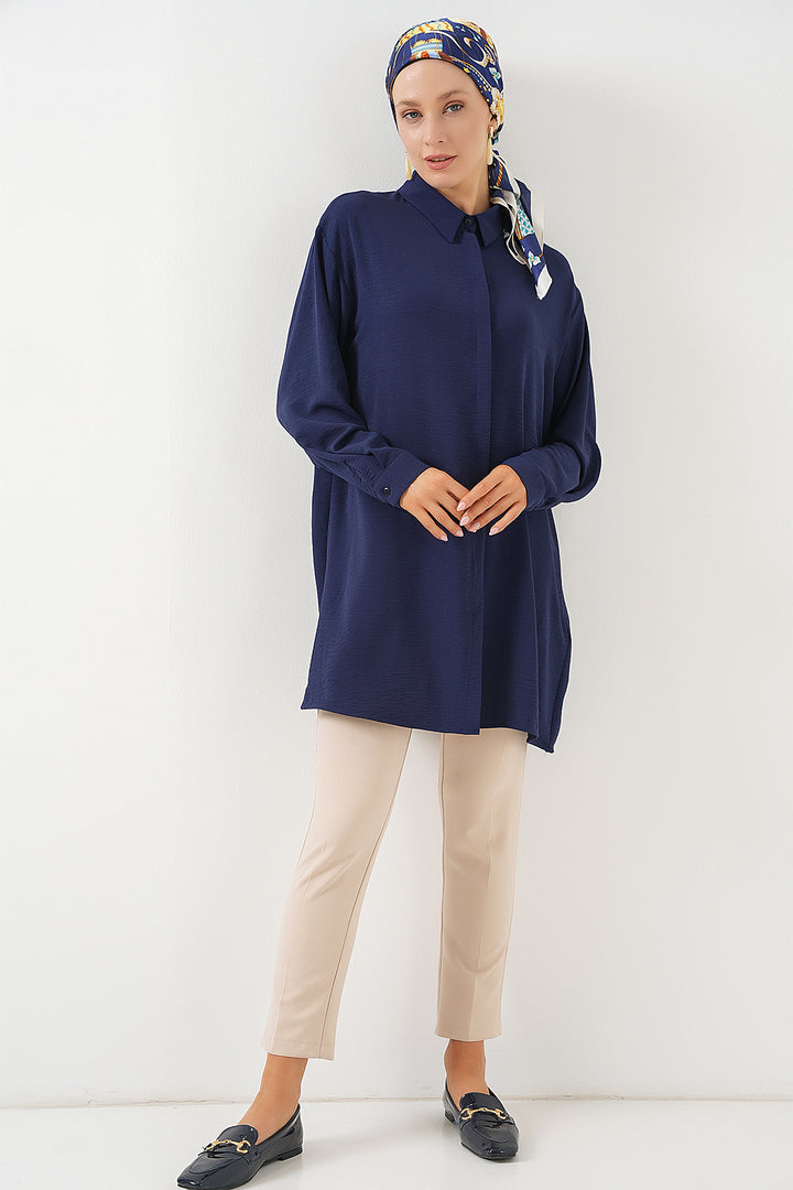 BGD Women Woman Long Shirt Tunic 5945 - Navy Blue - Vila Verde