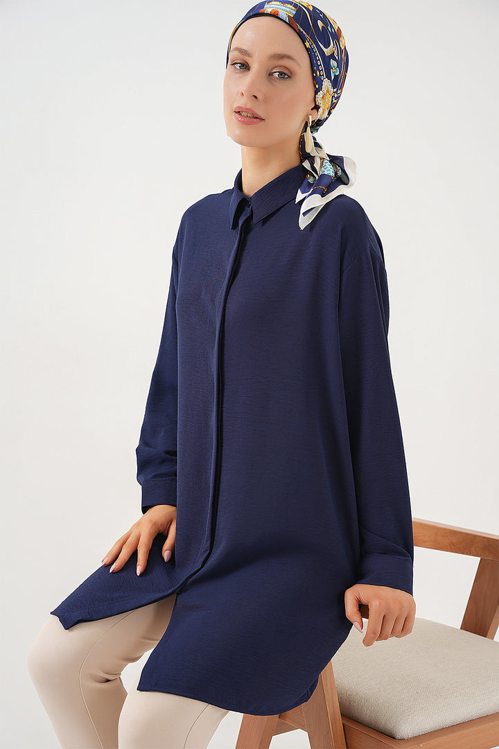 BGD Women Woman Long Shirt Tunic 5945 - Navy Blue - Vila Verde