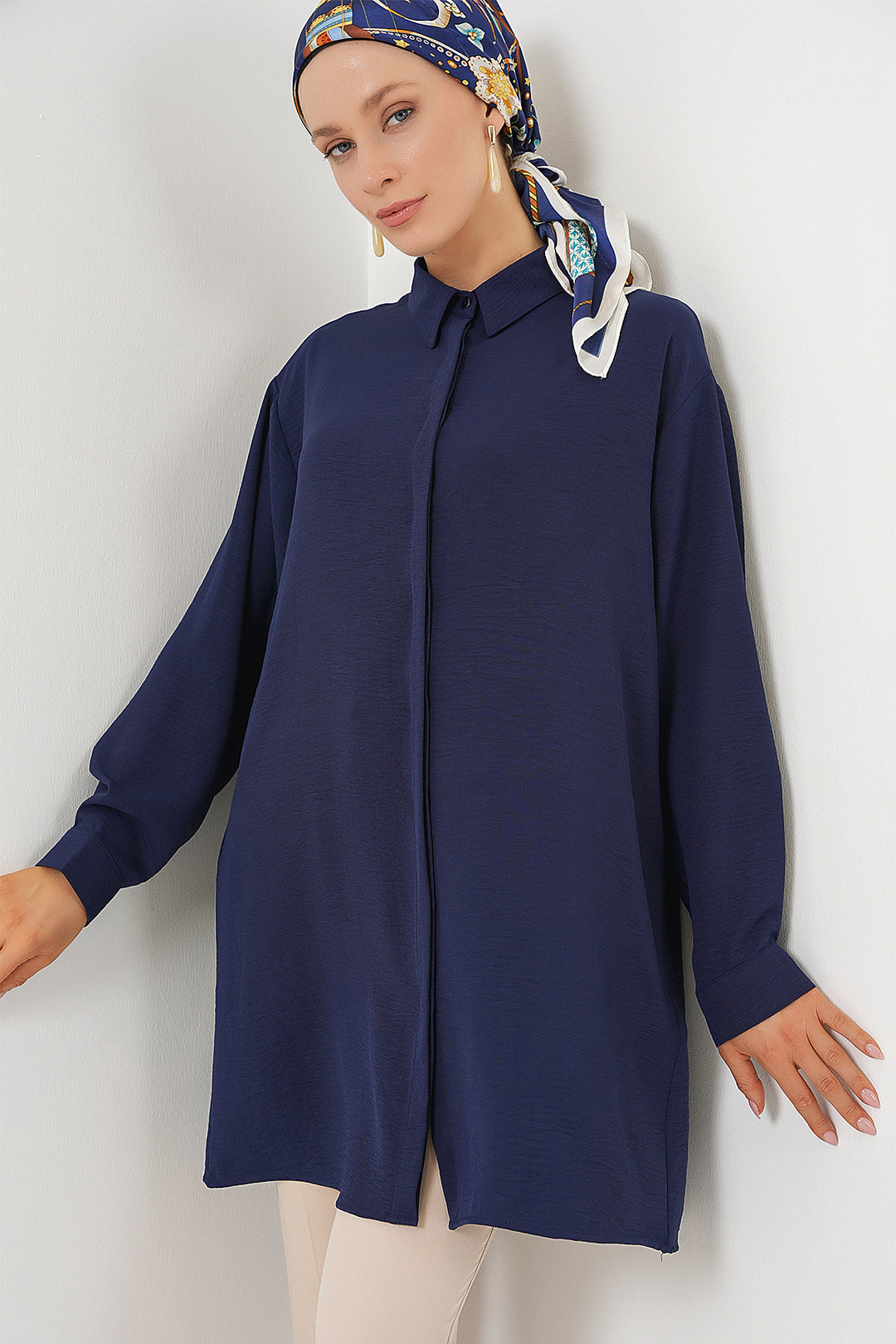 BGD Women Woman Long Shirt Tunic 5945 - Navy Blue - Vila Verde