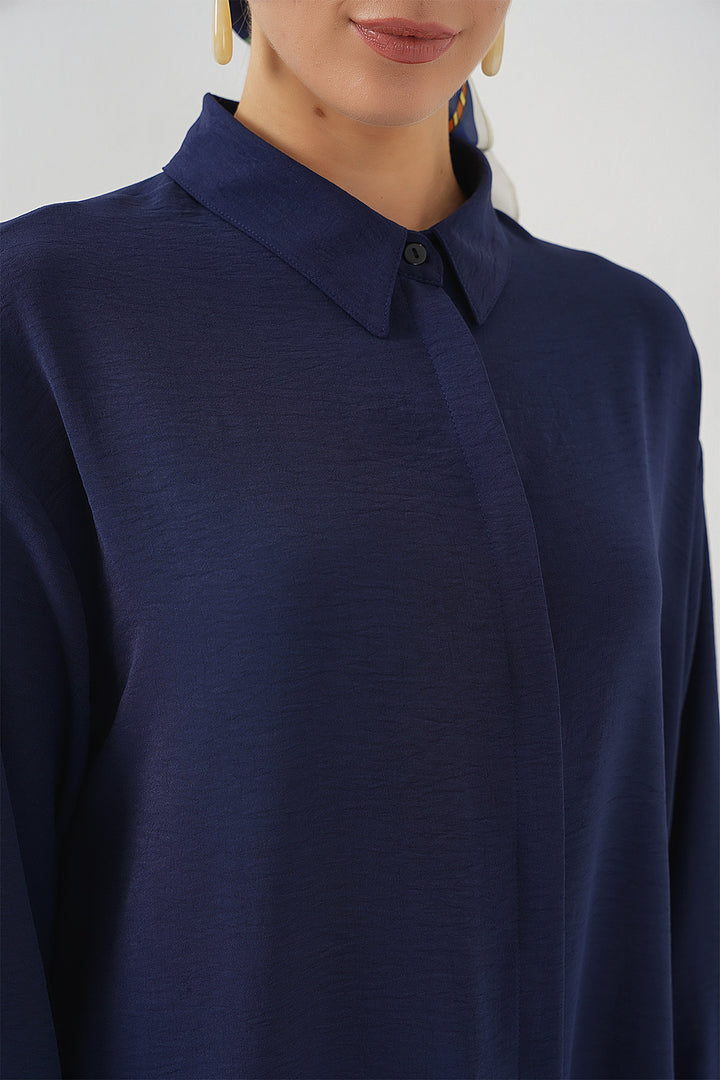 BGD Women Woman Long Shirt Tunic 5945 - Navy Blue - Vila Verde