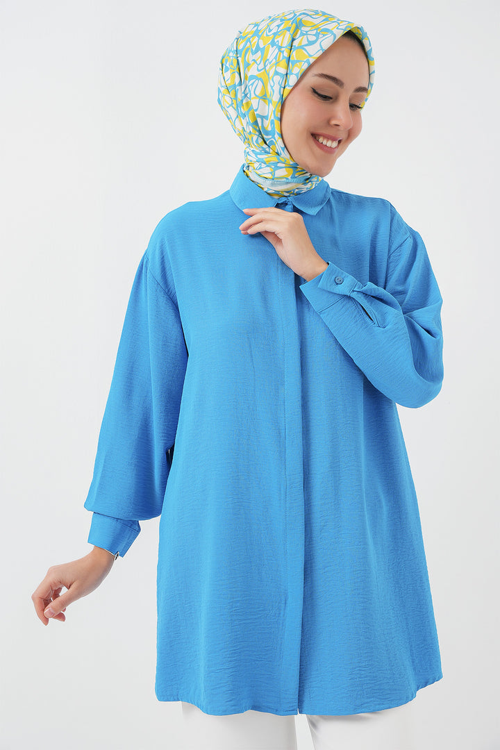 BGD Women Woman Long Shirt Tunic 5945 - Blue - Round Lake Beach