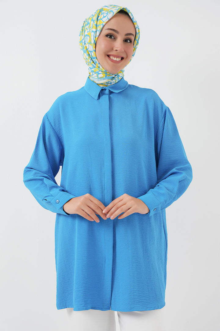 BGD Women Woman Long Shirt Tunic 5945 - Blue - Round Lake Beach