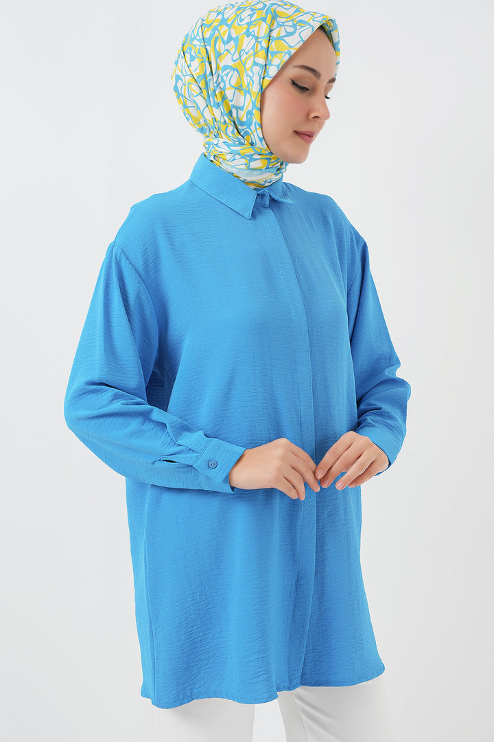 BGD Women Woman Long Shirt Tunic 5945 - Blue - Round Lake Beach