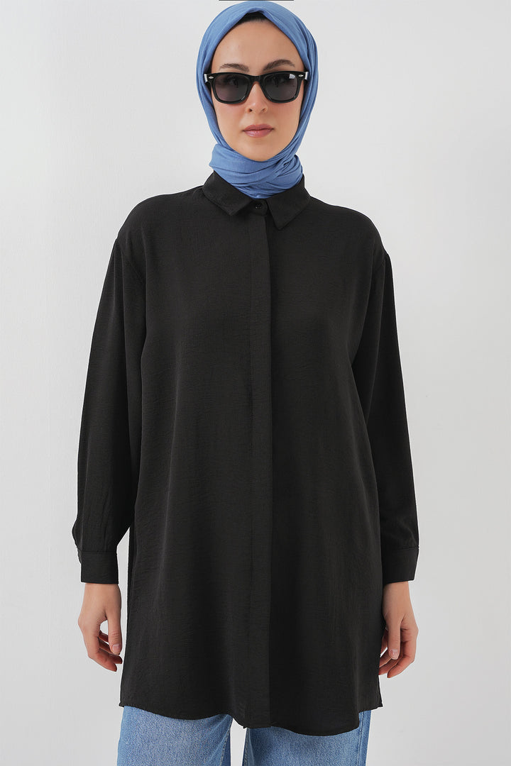 BGD Women Woman Long Shirt Tunic 5945 - Black - La Independencia