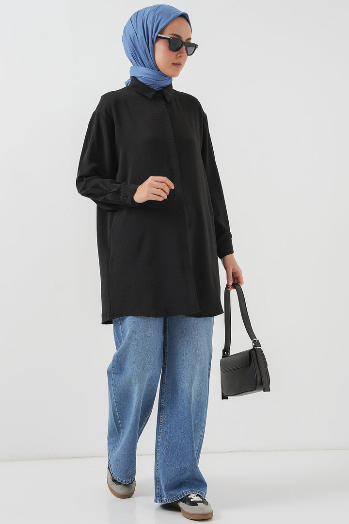 BGD Women Woman Long Shirt Tunic 5945 - Black - La Independencia