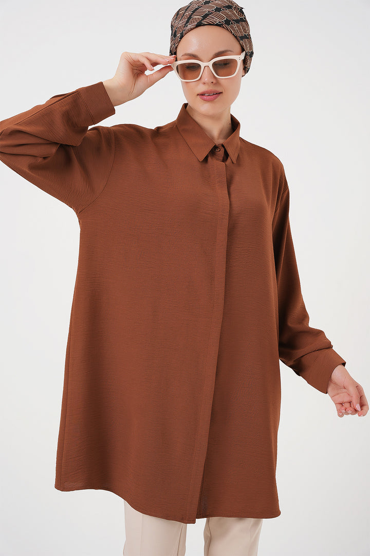 BGD Women Woman Long Shirt Tunic 5945 - Brown - Hennef