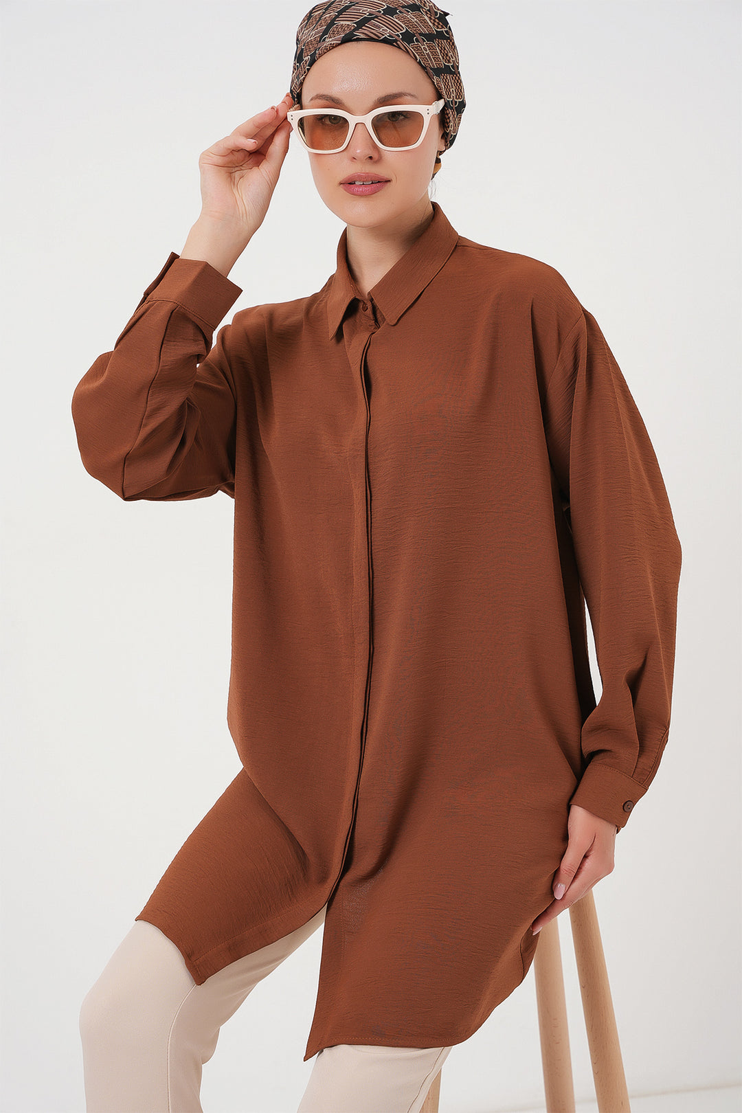BGD Women Woman Long Shirt Tunic 5945 - Brown - Hennef