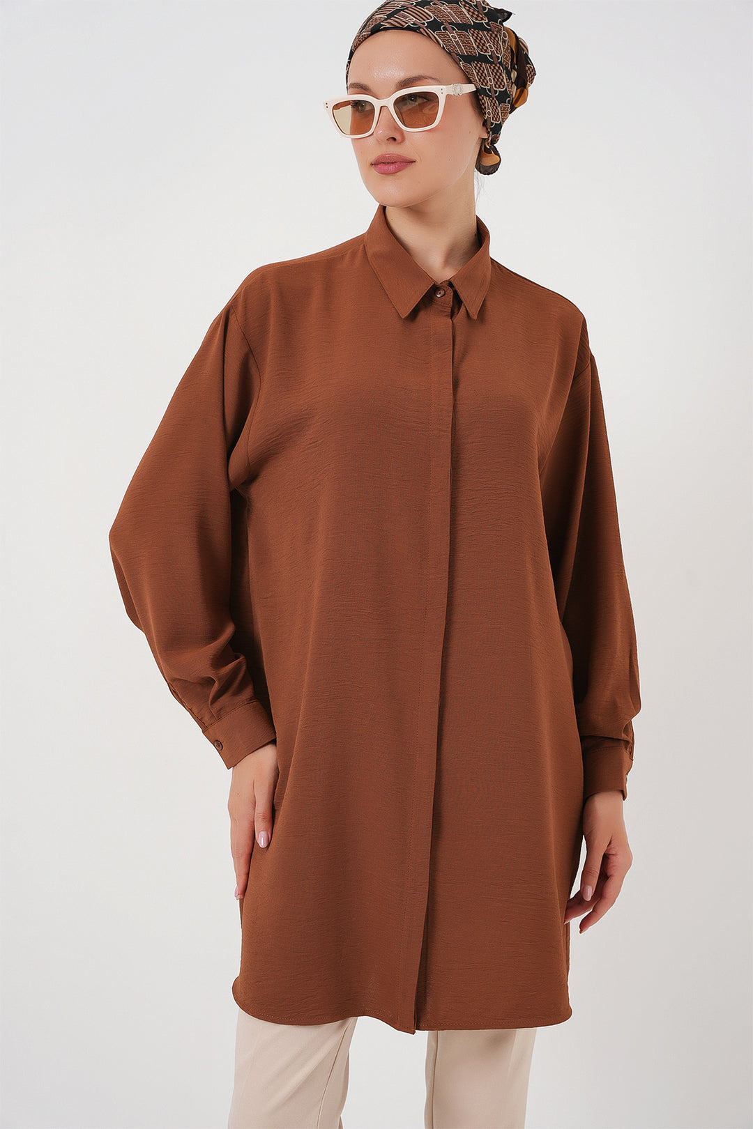 BGD Women Woman Long Shirt Tunic 5945 - Brown - Hennef