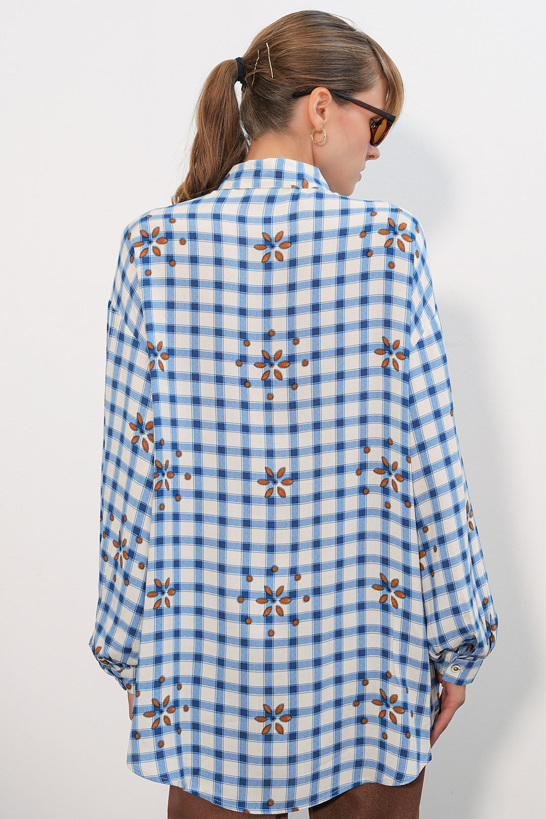 BGD Women Kadın Uzun Kareli Gömlek Tunik 5988 - Mavi - Saint-Jérôme